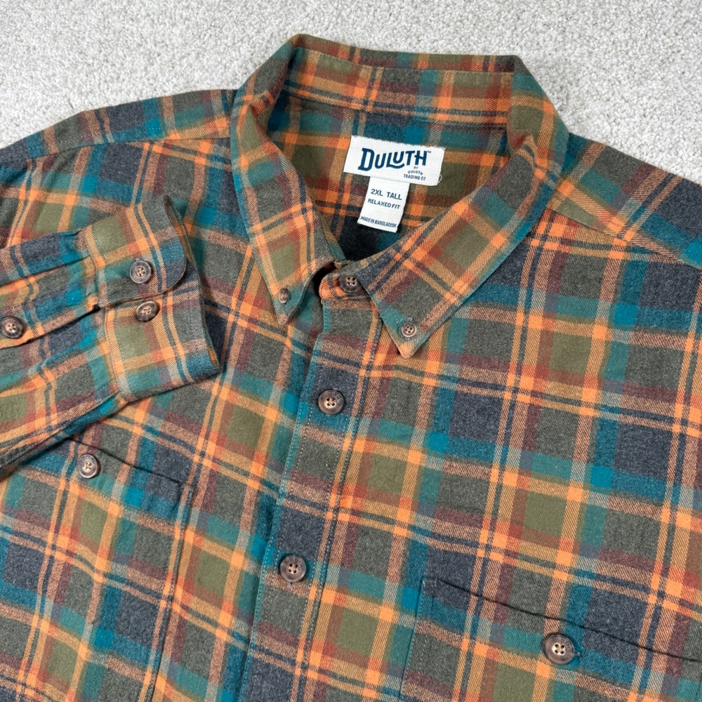 Duluth Flannel Shirt Men 2XL Tall Multi-Color Plaid Relaxed Fit Cotton 01075